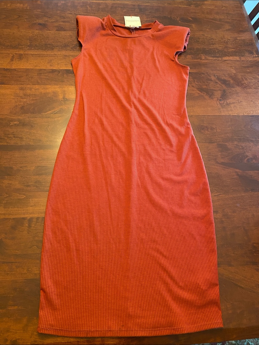 Rolla Coster Ribbed Midi Dress in Rust Orange - size L - New with Tags